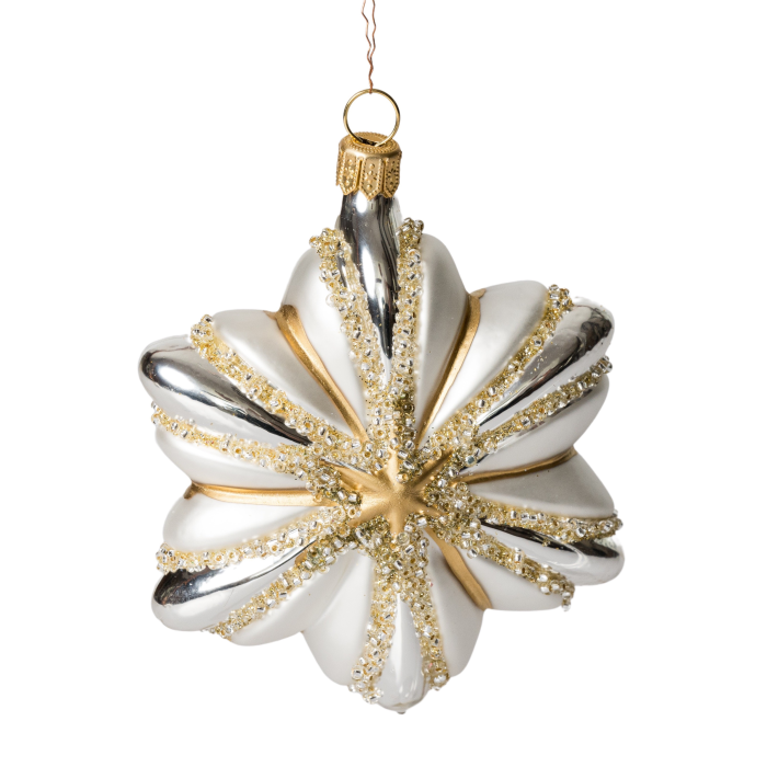 Sklenené vianočné ozdoby bielo-zlatá sada - Hviezdy, 4 ks