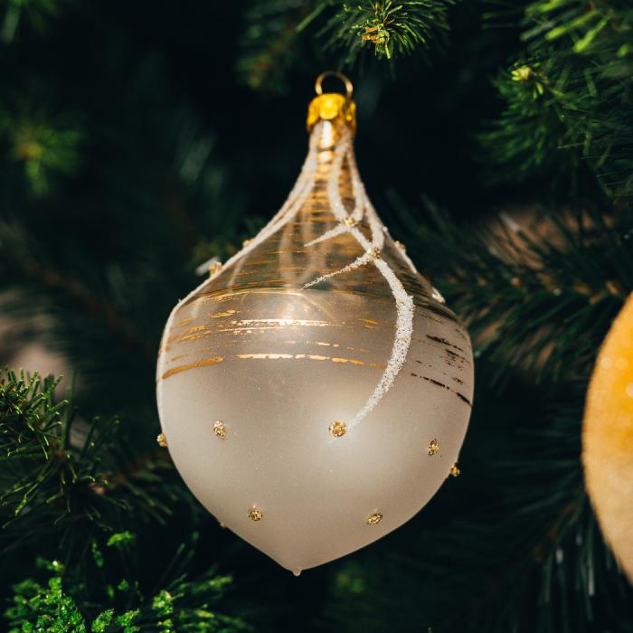 Sklenené vianočné ozdoby - Flakón číry so zlatou, 1ks