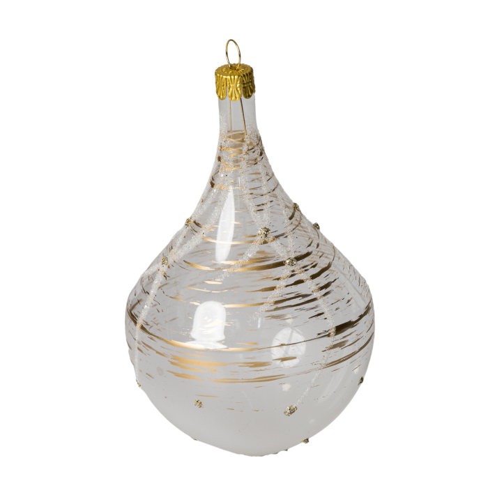 Sklenené vianočné ozdoby - Flakón číry so zlatou, 1ks