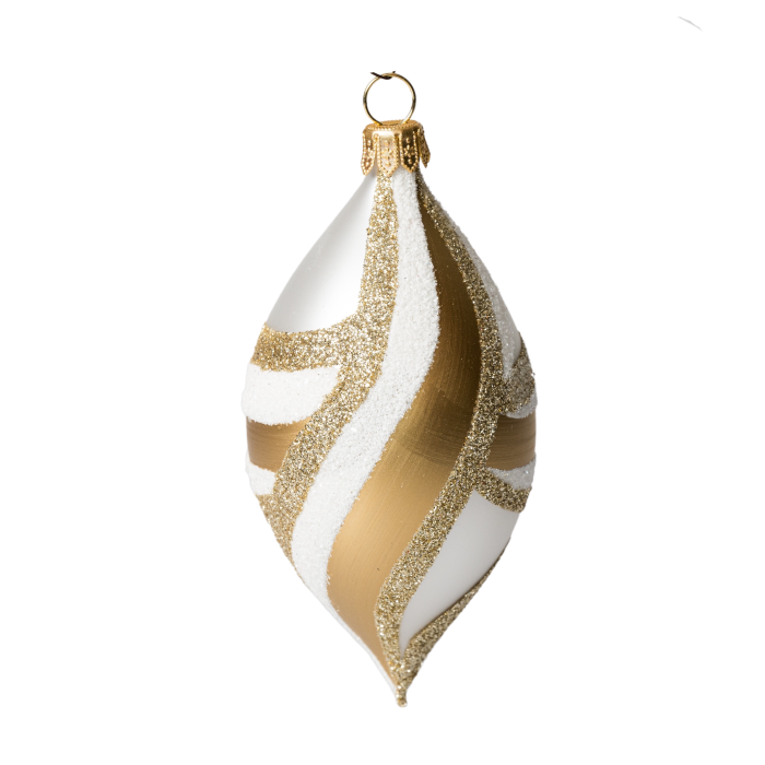 Sklenené vianočné ozdoby bielo-zlatá sada - Olivy a stromčeky, 12 ks