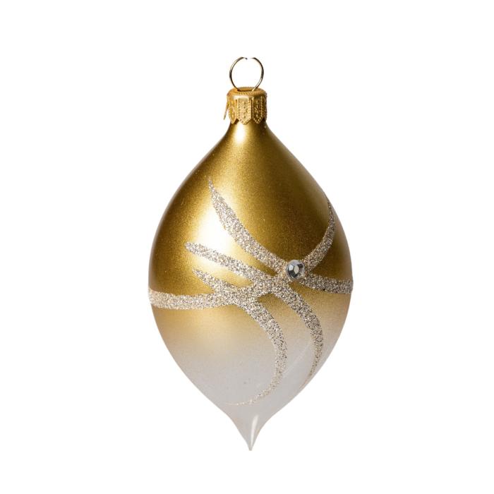 Sklenené vianočné ozdoby bielo-zlatá sada - Olivy, 12 ks