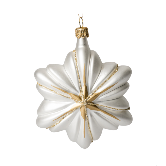 Sklenené vianočné ozdoby bielo-zlatá sada - Hviezdy s guľami, 6 ks