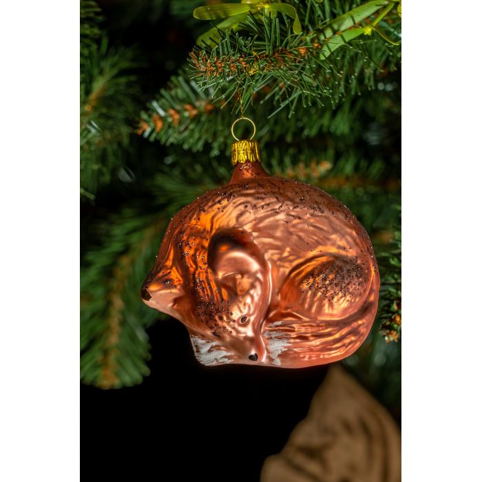 Sada sklenených vianočných ozdôb - spiaca líška, 4 ks