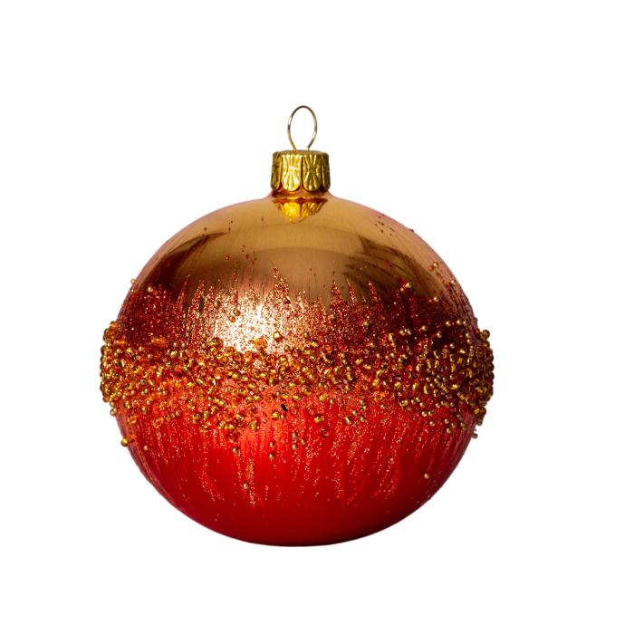 Sklenené vianočné ozdoby - Gule s rokajlom, 4 ks