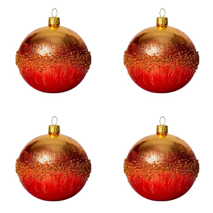 Sklenené vianočné ozdoby - Gule s rokajlom, 4 ks