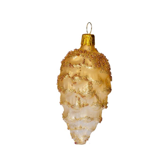 Sklenené vianočné ozdoby - Zlaté borovicové šišky, 4 ks