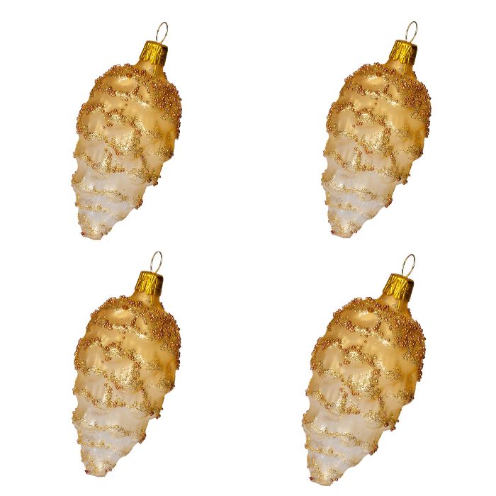 Sklenené vianočné ozdoby - Zlaté borovicové šišky, 4 ks