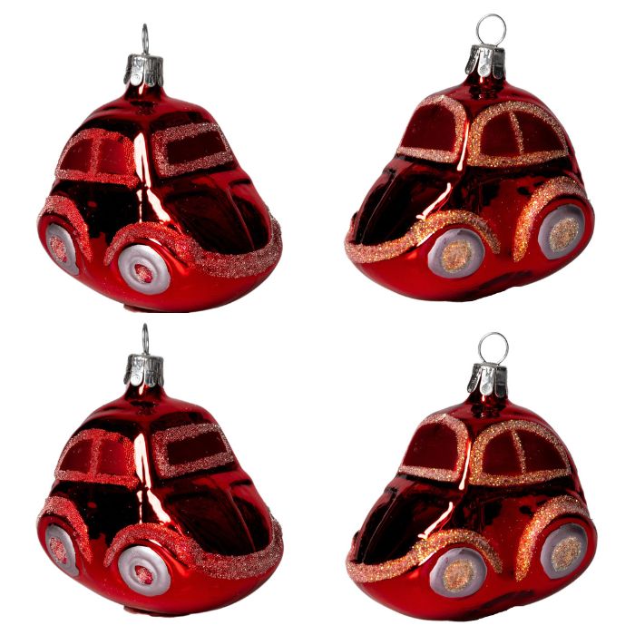 Sklenené vianočné ozdoby - Autá, 4 ks