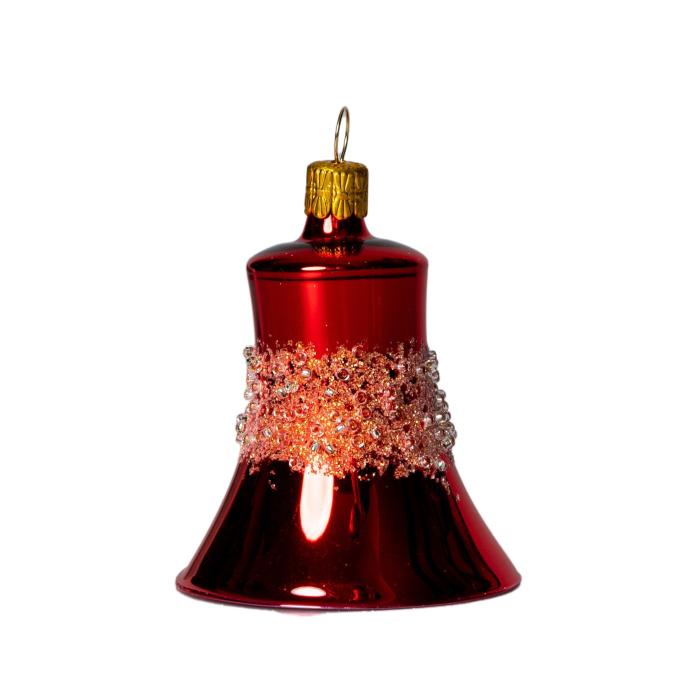 Sklenené vianočné ozdoby - Veľká červeno-zlatá sada - šišky, gule, jablká a zvončeky, 12 ks