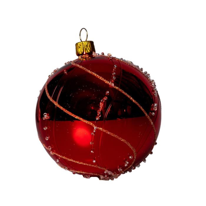 Sklenené vianočné ozdoby - červené a zlaté gule s ozdobami, 6 ks