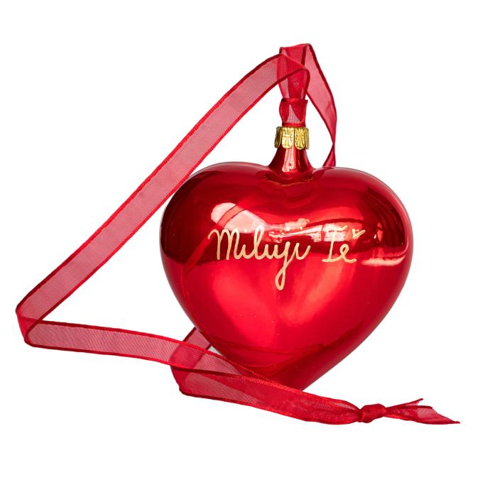 Sklenená ozdoba Veľké červené srdce na karte, 10 cm