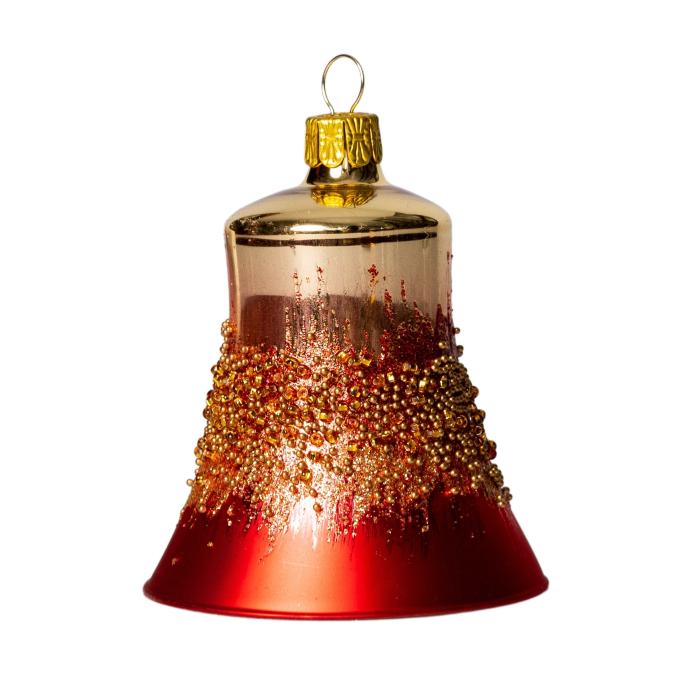 Sklenené vianočné ozdoby - červené a zlaté gule a zvončeky, 6 ks
