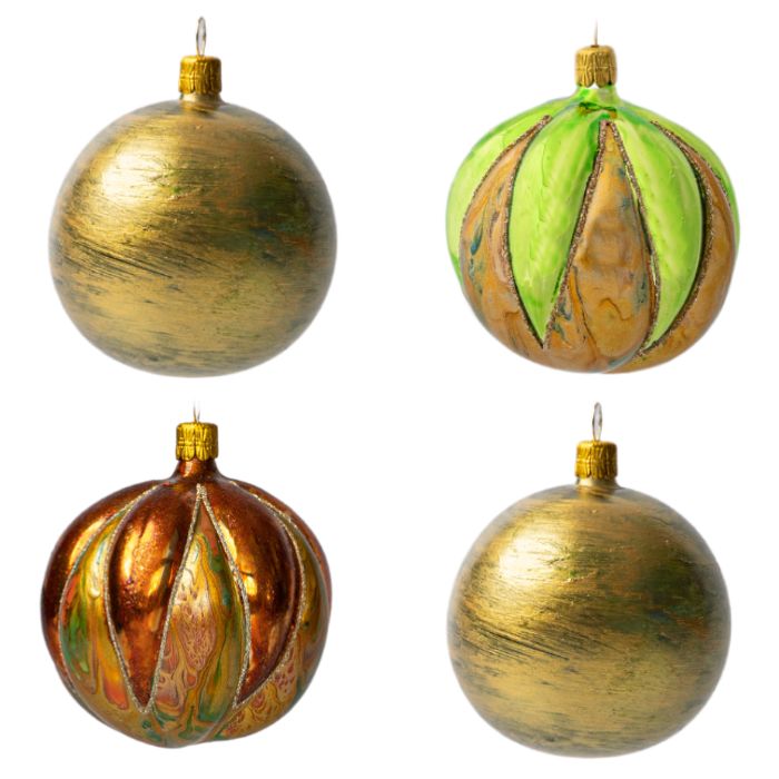 Sada vianočných dekorácií Secese - púčiky a baňky magnólie, 4 ks