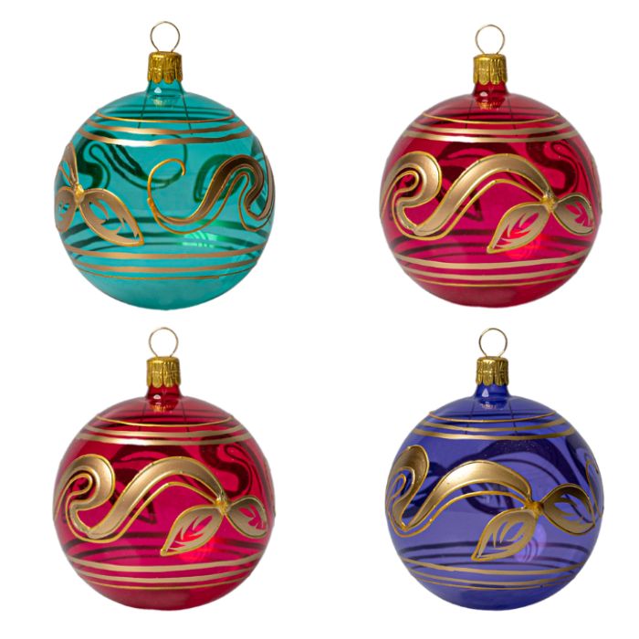 Sada vianočných dekorácií Secese - Fľaše číre s listami, 4 ks