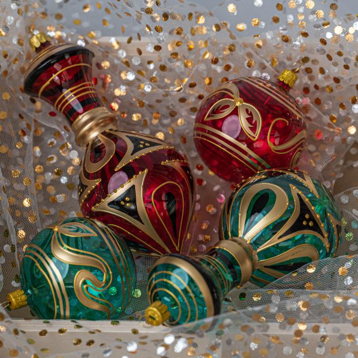 Sada vianočných dekorácií Secese - Fľaše číre s listami malé, 12 ks