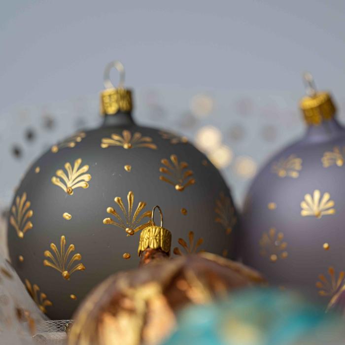Sada vianočných dekorácií secesné baňky so zlatom, 6 ks