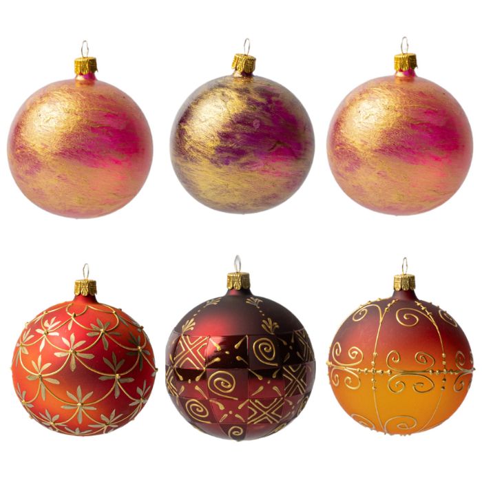 Sada vianočných ozdôb Secese - platinové a vzorované banky, 6 ks