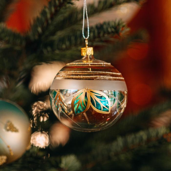 Sada vianočných ozdôb Secese - Flakóny platinové a vitrážové listy, 6 ks