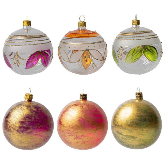 Sada vianočných ozdôb Secese - Flakóny platinové a vitrážové listy, 6 ks