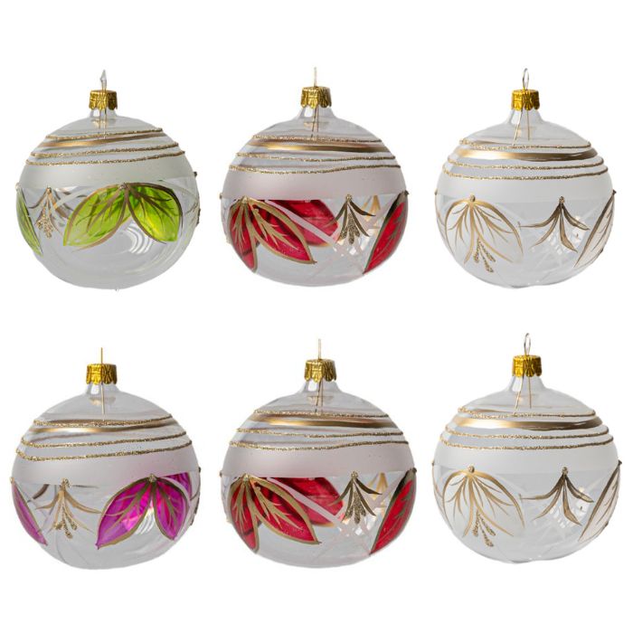 Sada vianočných dekorácií Secese - Flakóny s vitrážovými listami, 6 ks