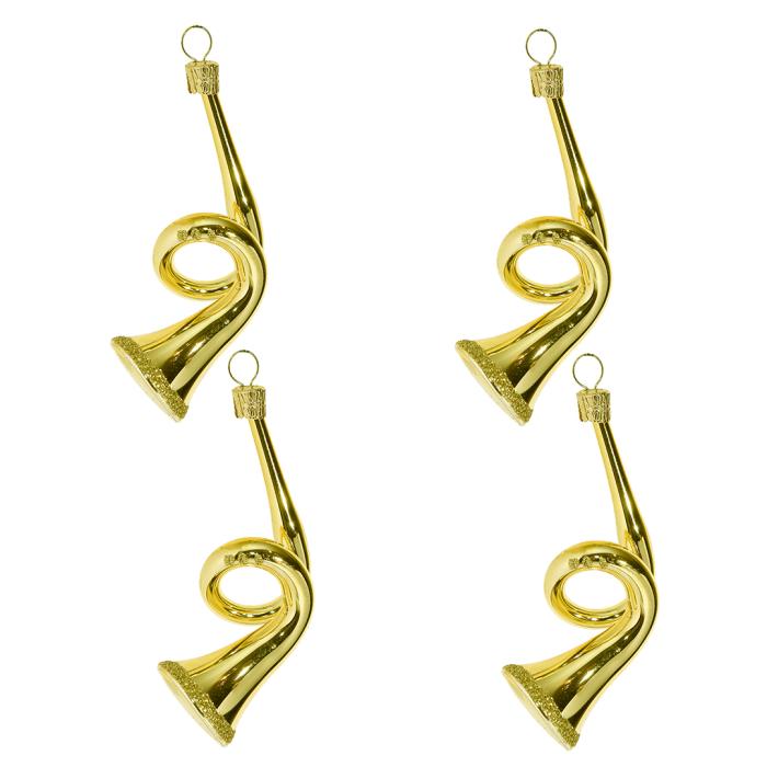 Sada sklenených vianočných ozdôb - Lesný roh zlatý, 4 ks