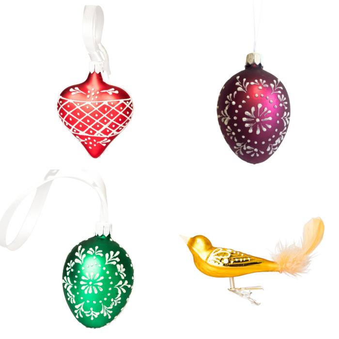Sklenené ozdoby - Jarná sada so žltým vtákom - Folklór 3 , 4 ks