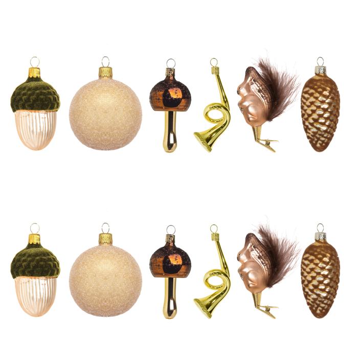 Sada sklenených vianočných ozdôb - Popoluškin prvý oriešok, 12 ks