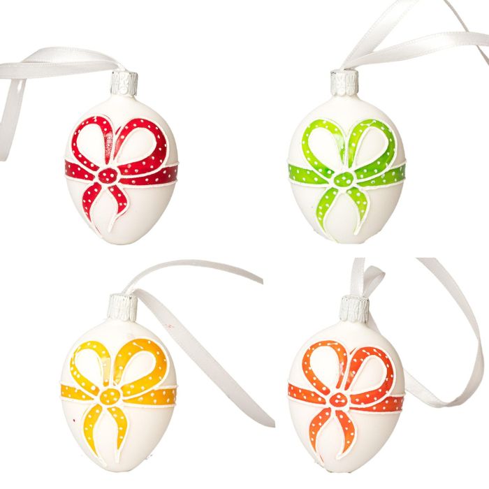 Sklenené ozdoby - Jarná sada vajíčok s mašľou, 4 ks