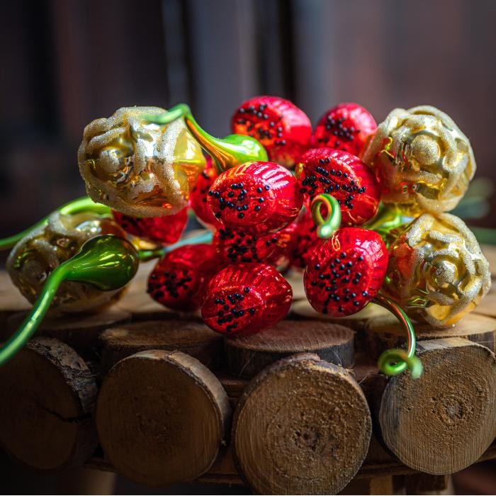 Sklenená kytica makov a ruží, 18 ks