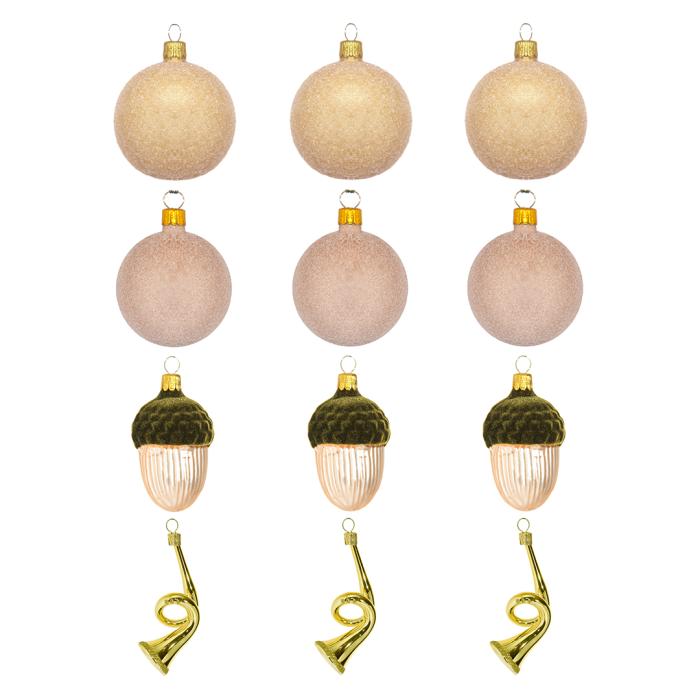 Sada sklenených vianočných ozdôb - Popoluškin prvý oriešok, 12 ks