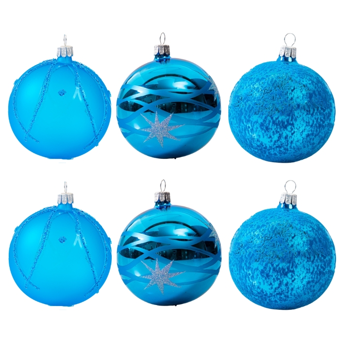 Sklenené vianočné ozdoby základné Oceán - Voda v oceáne, 6 ks