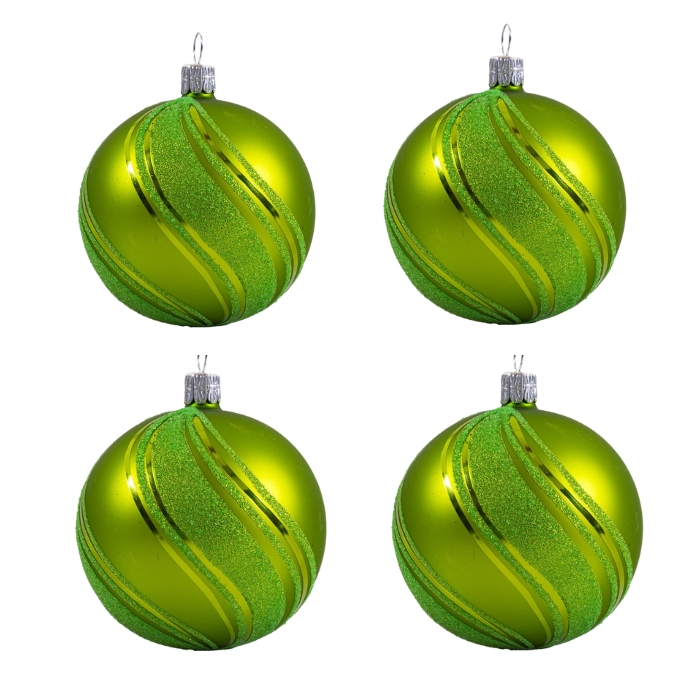 Sklenené vianočné ozdoby basic Moss - Machové gule matné, 4 ks