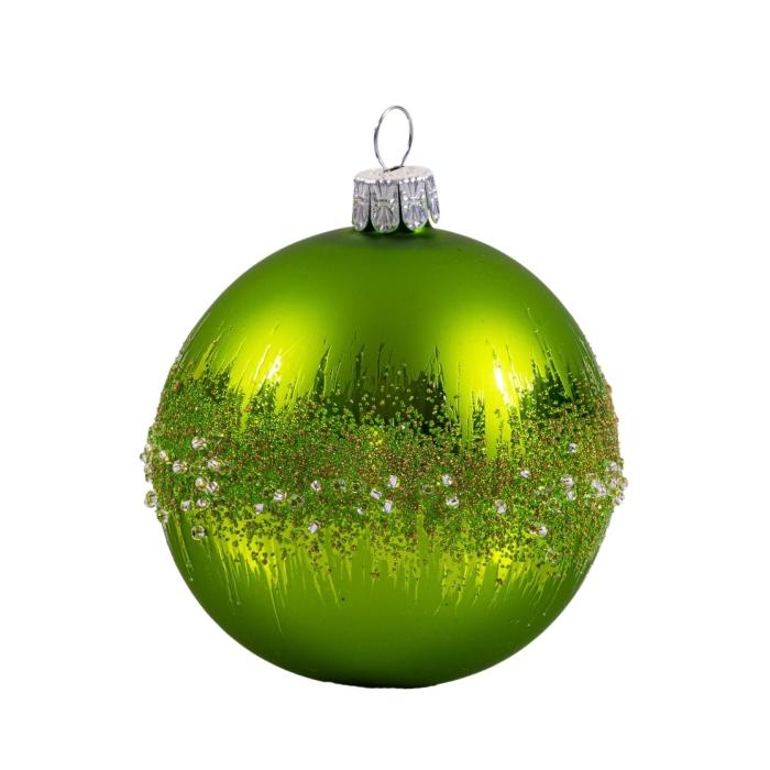 Sklenené vianočné ozdoby basic Moss - Machové guľôčky matné s korálkami, 4 ks