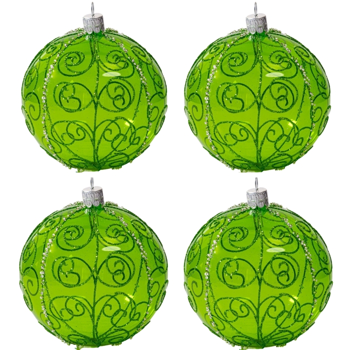 Sklenené vianočné ozdoby základné Mach - Machové guľôčky číre s korálkami, 4 ks