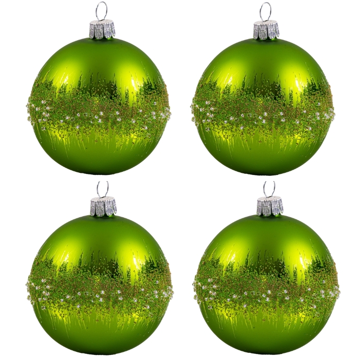 Sklenené vianočné ozdoby základné Moss - Moss veľké gule matné s korálkami, 4 ks