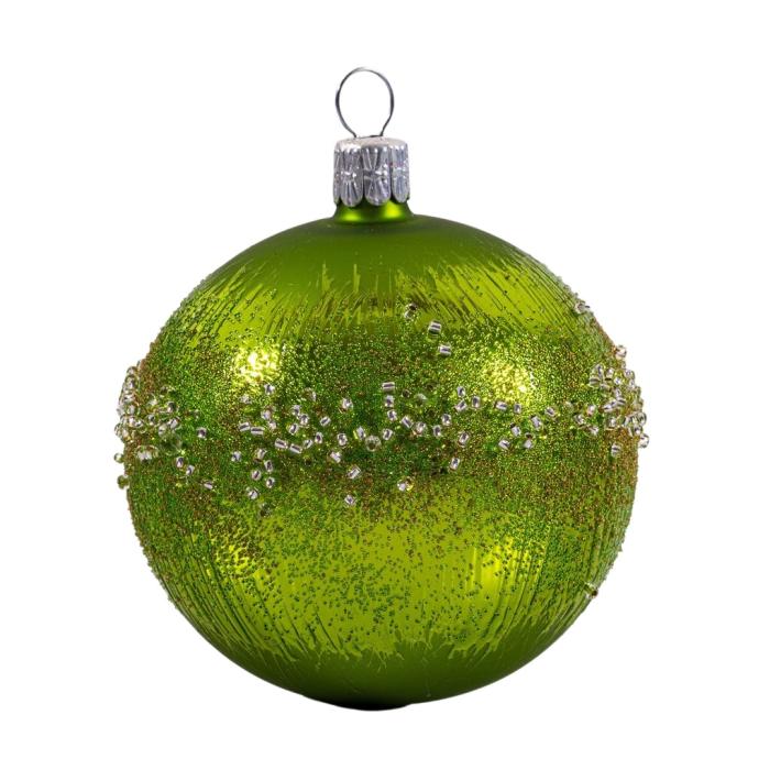 Sklenené vianočné ozdoby základné Moss - Moss veľké gule matné s korálkami, 4 ks