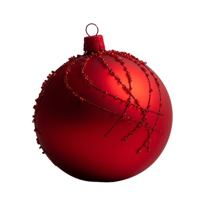 Sklenené vianočné ozdoby basic Červená - Červené gule so snehovou vločkou a krížom, 4 ks