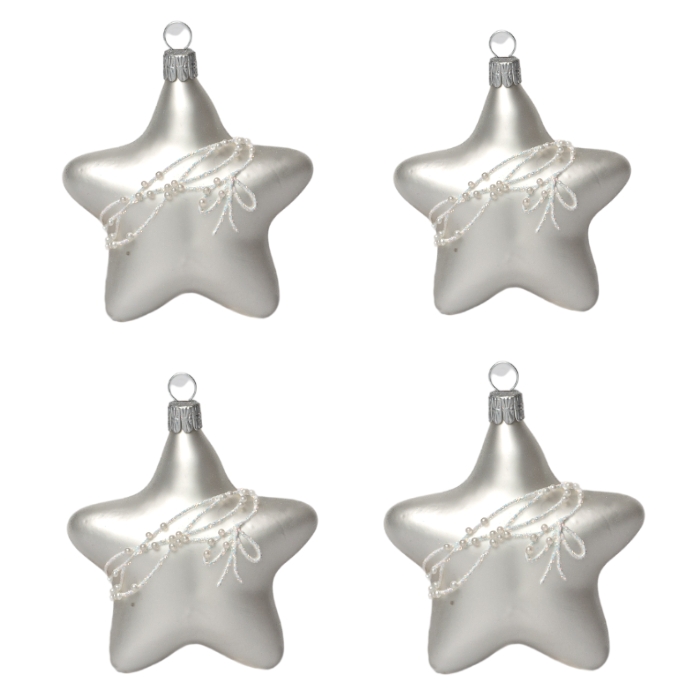 Sklenené vianočné ozdoby basic Bianco - Bianco hviezdy, 4 ks