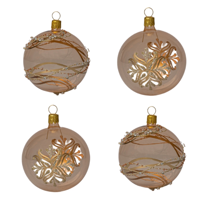 Sklenené vianočné ozdoby basic Caramel - Karamelové číre gule, 4 ks