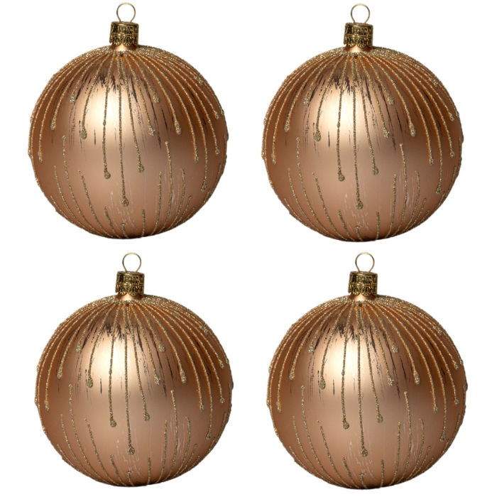 Sklenené vianočné ozdoby basic Caramel - Matné gule Caramel, 4 ks