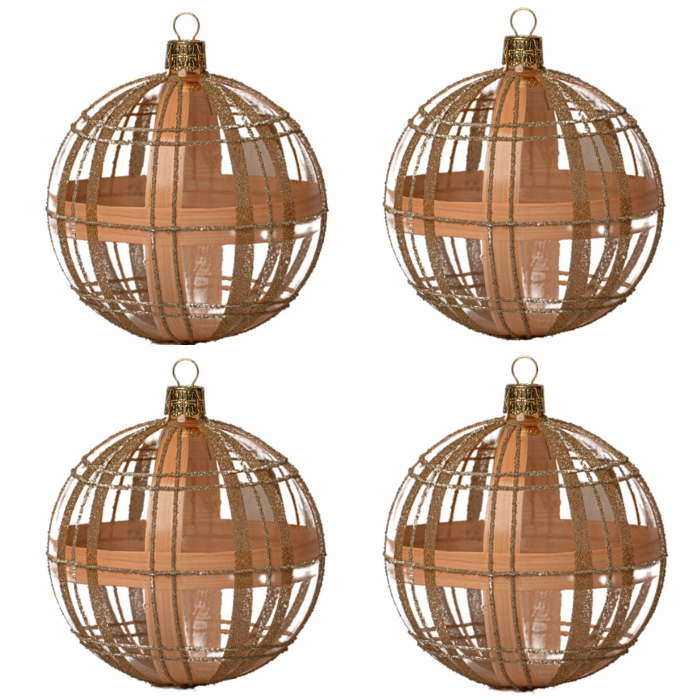 Sklenené vianočné ozdoby basic Caramel - Karamelové veľké číre gule, 4 ks