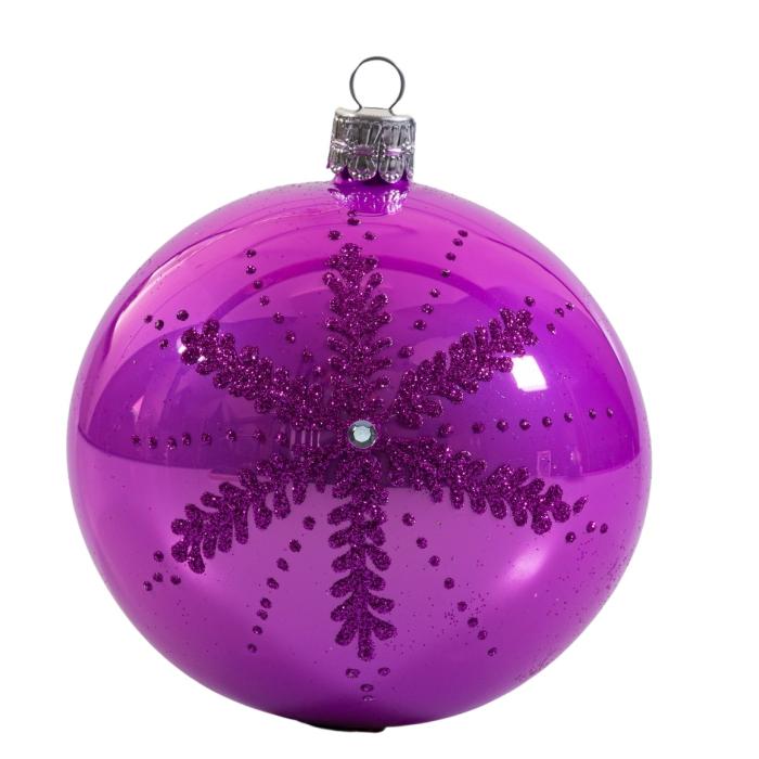 Sklenené vianočné ozdoby basic Lila - Lila veľké gule so snehovou vločkou, 4 ks