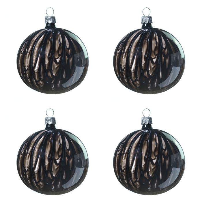 Sklenené vianočné ozdoby Kahuri - Black S, 4 ks