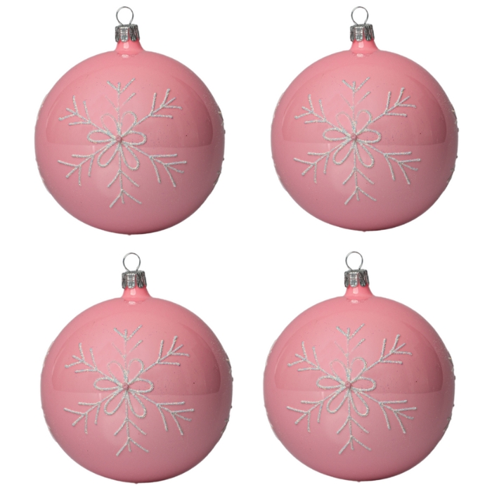 Sklenené vianočné ozdoby basic Pinky - Pinky big flakes, 4 ks