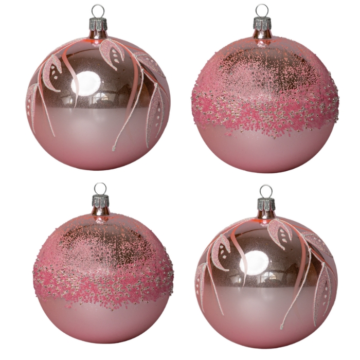 Sklenené vianočné ozdoby basic Pinky - Pinky veľké gule, 4 ks