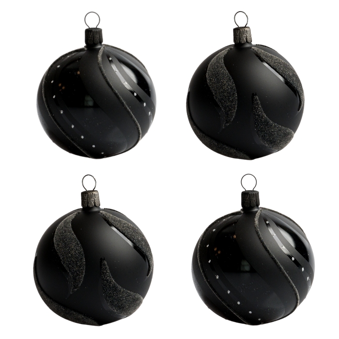 Sklenené vianočné ozdoby basic Nero - Nero s esami, 4 ks