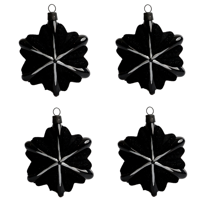 Sklenené vianočné ozdoby basic Nero - Nero vločky, 4 ks