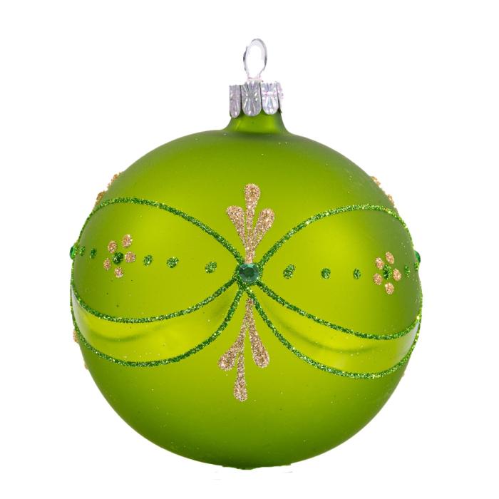 Sklenené vianočné ozdoby základné Mach - Machové gule číre zdobené, 6 ks