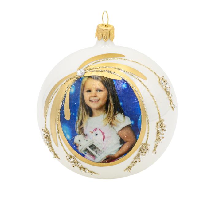 Vianočná sklenená ozdoba s fotografiou - uši zdola, 1 ks