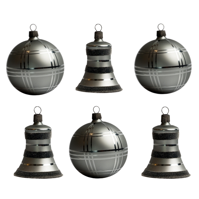 Sklenené vianočné ozdoby basic Nero - Nero so zvončekmi, 6 ks